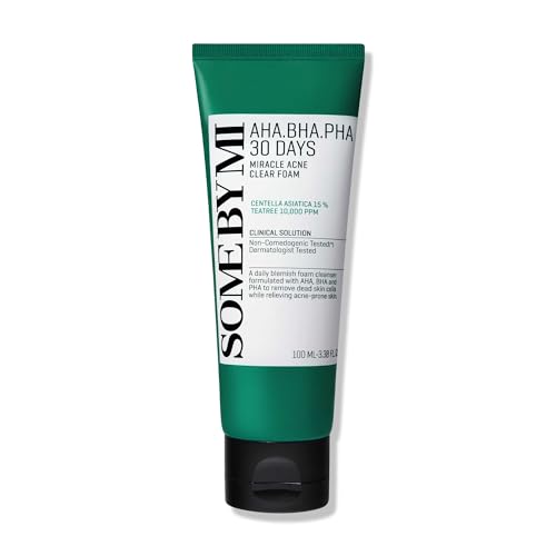 SOME BY MI AHA BHA PHA 30 Days Miracle Acne Clear Foam – 3.38oz, 100ml – Salicylic Acid Cleanser for Exfoliation & Sebum Control – Gentle Acne Face Wash for Smooth & Clear Skin - Korean Skin Care