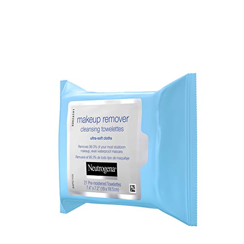Neutrogena Makeup Remover Cleansing Facial Towelettes, Daily Gentle Face Wipes to Remove Oil, Dirt, & 99.3% of Makeup, Safe for Sensitive Eyes, Alcohol Free Wipes in Resealable Pack, 21 ct