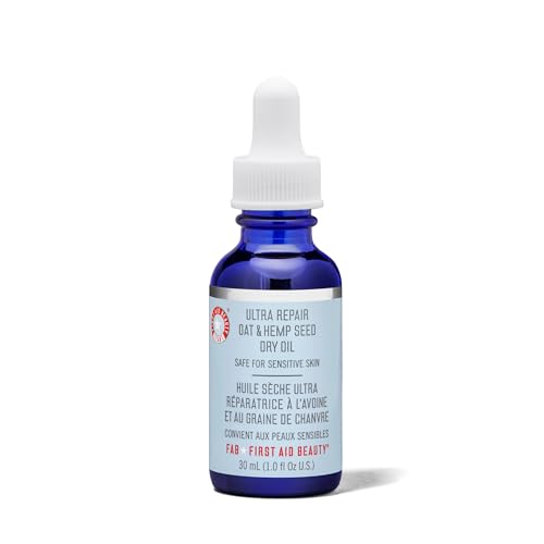 First Aid Beauty - Ultra Repair Oat & Hemp Seed Oil, Antioxidant-Rich Facial Oil with Colloidal Oatmeal, Helps Calm and Soothe Dry, Distressed Skin, Fragrance Free, Safe for Sensitive Skin, 1 oz