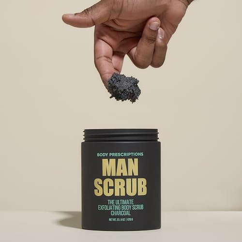 Body Prescriptions Men’s Exfoliating Body Scrub – Ultimate Skin Cleansing Wash in Jar with Twist-Top Lid, For All Skin Types, 21 Ounce (Pack of 1), Charcoal