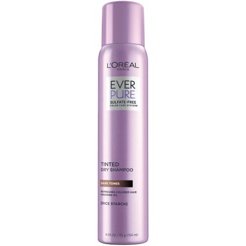 L'Oréal Paris EverPure Sulfate-Free Tinted Dry Shampoo for Dark, Brown and Black Colored Hair, Absorbs Oil, with Rice Starch, Vegan and Gluten-Free Formula, 4 fl oz