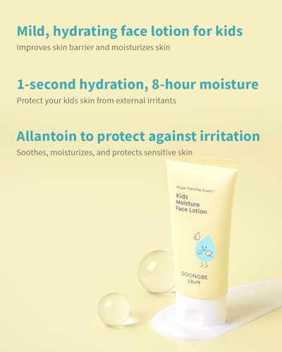 GOONGBE Kids' Moisture Face Lotion - Korean Kids Daily Face Moisturizer - 8hr Moisturizing Refreshing Cream Type Lotion with Cica and Allantoin - Allergen Free Scent, 2.7 fl.oz.
