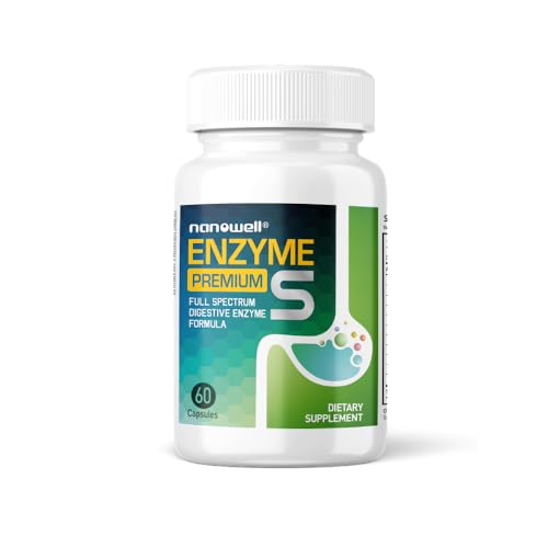 NANOWELL Enzyme Premium S - Digestive Health Multi-Enzyme Supplement with 10 Enzymes, Including Bromelain and Papain - 60 Capsules, 60-Day Supply