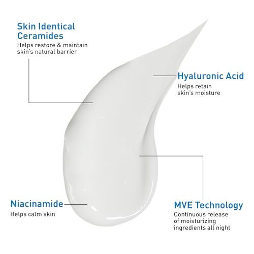 CeraVe PM Facial Moisturizing Lotion, Night Cream with Hyaluronic Acid and Niacinamide, Ultra-Lightweight, Oil-Free Moisturizer for Face, 3 Ounce