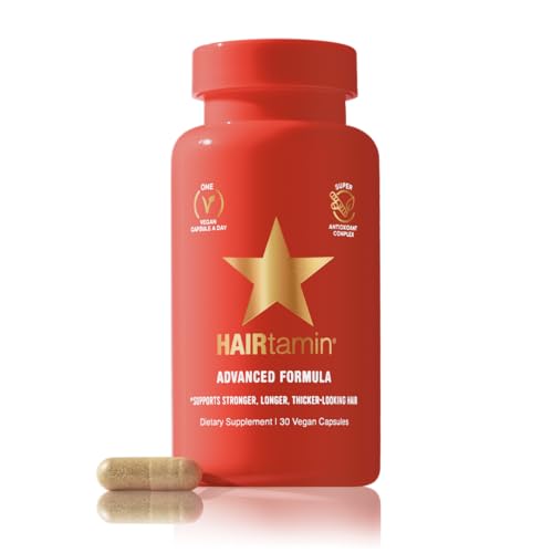 HAIRtamin Vegan Hair Vitamins for Faster Growth | All Natural Biotin Capsules to Support Healthy Hair, Skin and Nails | May Reduce Loss & Thinning | 30 Capsules (1)