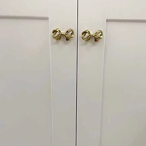 UniDes Pack of 2 Gold Brass Knobs for Dresser,Drawers and Cabinet, Decorative Bow Knobs and Pulls for Kids,Children,Girls Bedroom,2 PC