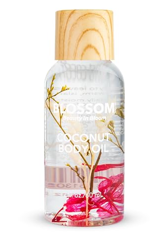 Blossom Dry Body Oil, Scented Body Oils for Women Moisturizing and Hydrating Skincare, Dry Oil for Body Infused with Real Flowers, 2 fl. oz/60ml, Red, Coconut