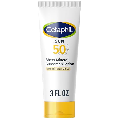 CETAPHIL Sheer Mineral Sunscreen Lotion for Face & Body | 3 fl oz | 100% Mineral Sunscreen: Zinc Oxide & Titanium Dioxide | Broad Spectrum SPF 50 | For Sensitive Skin | Dermatologist Recommended Brand