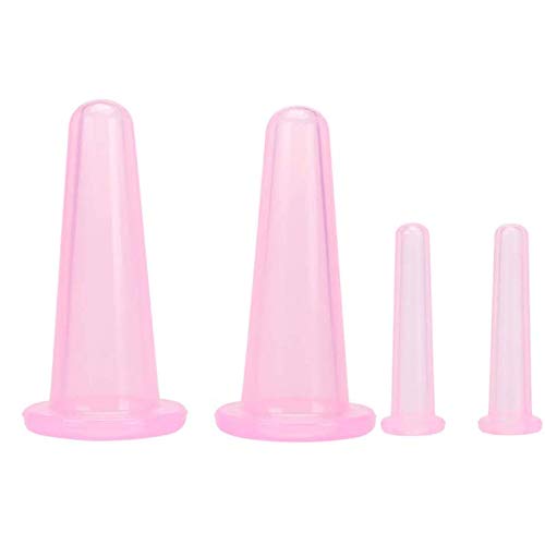 Aeyistry 4Pcs Cupping Facial Set for Face and Eye Cupping Massage, Facial Cupping Set Silicone Cups with Exfoliating Brush for Face Neck Skin (2 Small&2 Large, Pink)