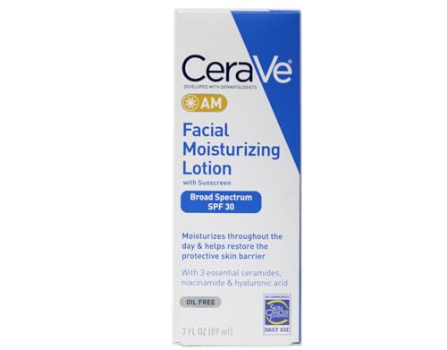 CeraVe AM Facial Moisturizing Lotion with Sunscreen SPF 30, Oil-Free, 3 fl oz, Fragrance-Free (Pack of 3)