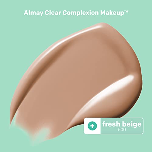 Almay Clear Complexion Acne Foundation Makeup with Salicylic Acid, Medium Coverage, Soft Matte Finish, Hypoallergenic, Cruelty- & Fragrance-Free, Dermatologist Tested, 500 Fresh Beige, 1 fl oz