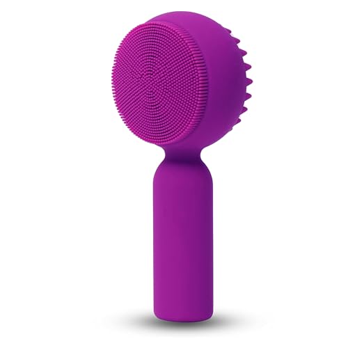 Silicone Facial Cleansing Brush 2 in 1 Silicone Facial Scrubber Manual Exfoliating Facial Brush Face Cleanser Face Exfoliator Ultrafine Bristles for Sensitive Skin Easy to Clean Lather Well (Purple)