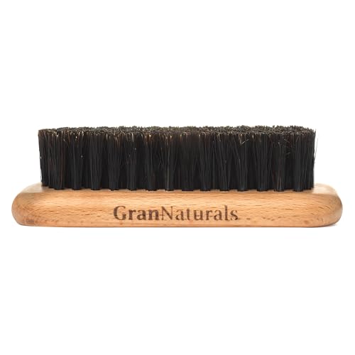 GranNaturals Palm Size Wide Boar Bristle Teasing Brush & Smoothing Brush for Slick Back Hair, Edge Control, Backcombing to Create Sleek Hairstyle - Wooden Wide Portable Handle