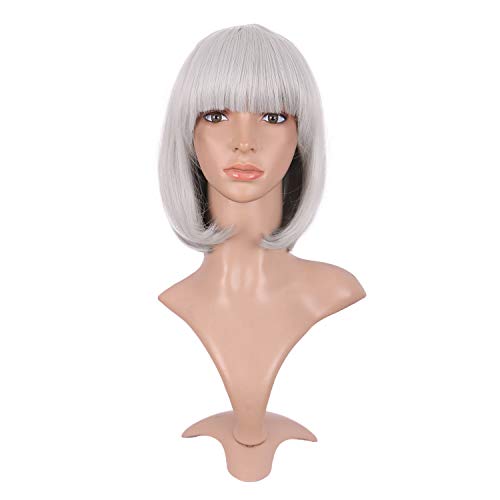 MapofBeauty 12 Inch/30cm Fashion Lady Short Straight Flat Bangs Bob Wig (Silver)