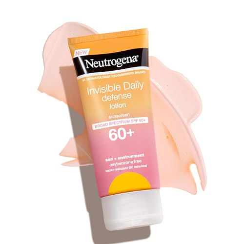 Neutrogena Invisible Daily Sunscreen Lotion, Broad Spectrum SPF 60+, Oxybenzone-Free & Water-Resistant, Sun or Environmental Aggressor Protection, Antioxidant, 3 Fl Oz (Pack of 1)