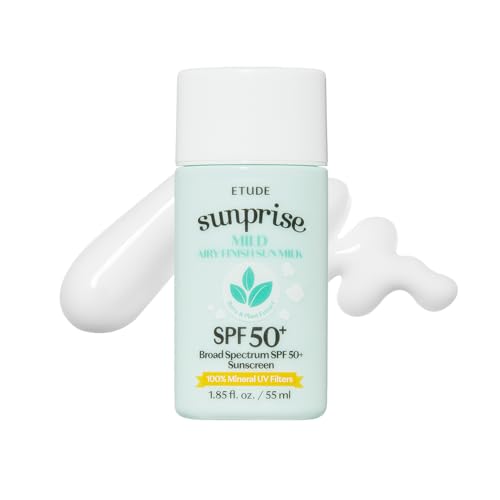 ETUDE Sunprise Mild Airy Finish Sun Milk SPF50+ / PA++++ (55ml) | Sebum-free, Non-Sticky, Long Lasting Protection, 100% Mineral Based Korean Sunscreen, Korean Skin Care