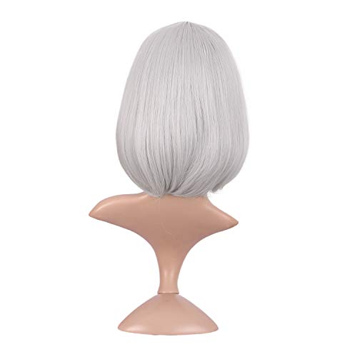 MapofBeauty 12 Inch/30cm Fashion Lady Short Straight Flat Bangs Bob Wig (Silver)