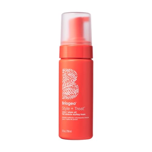 Briogeo Style + Treat Yuzu + Plum Oil Full Miracle Styling Foam, Control Frizz, Heat Protection, Enhance Wavy Hair, Volumized Hair Blowout, Add Texture to All Hair Types, Vegan, Cruelty-Free, 5 fl oz