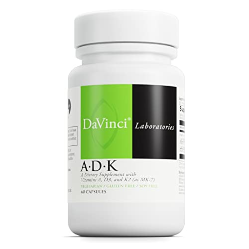 DaVinci Labs ADK - Helps Support Bone, Heart & Immune Health* - Dietary Supplement with Vitamins A, D3 & K2 (as MK-7) - Vegetarian, Gluten Free & Soy Free - 60 Capsules
