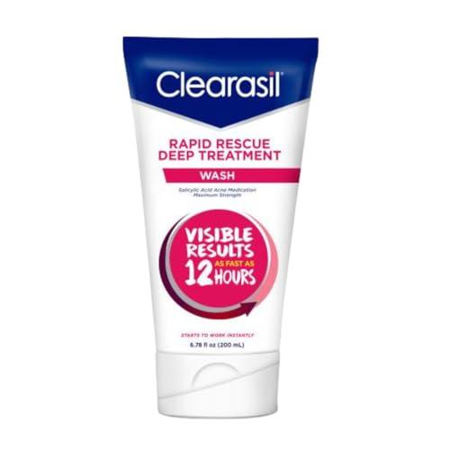 Clearasil Rapid Rescue Deep Treatment Acne Face Wash, Maximum Strenght with 2% Salicylic Acid Acne Medication, Acne Facial Cleanser, 6.78 fl oz