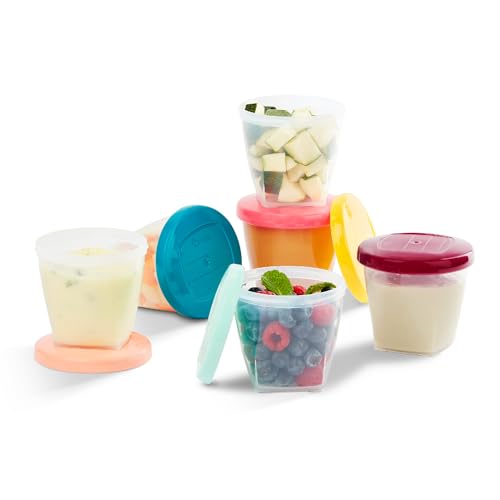 Babymoov Baby Food Jars, Set of 6 (8oz Each) Storage Containers, BPA-Free Leakproof Silicone Lids, Microwave, Freezer & Dishwasher Safe, Perfect Meals & Snacks, Baby Registry Essential