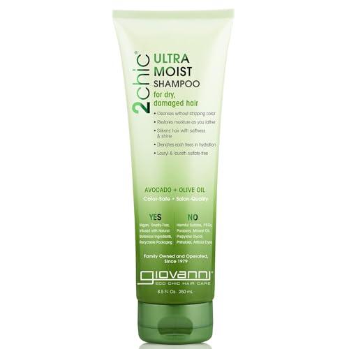 GIOVANNI 2chic Ultra-Moist Shampoo - Avocado & Olive Oil, Creamy Hydration Formula, Enriched with Aloe Vera, Shea Butter, Botanical Extracts, No Parabens, Color Safe - 8.5 fl oz