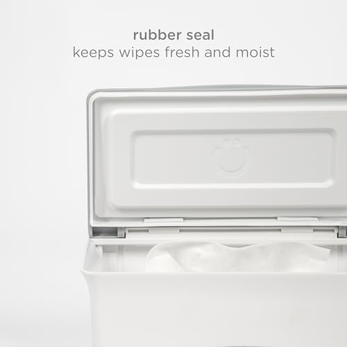 Ubbi Baby Wipes Dispenser, Baby Wipes Case, Baby Wipes Holder with Weighted Plate, Keeps Wipes Fresh, Non-Slip Rubber Feet, White