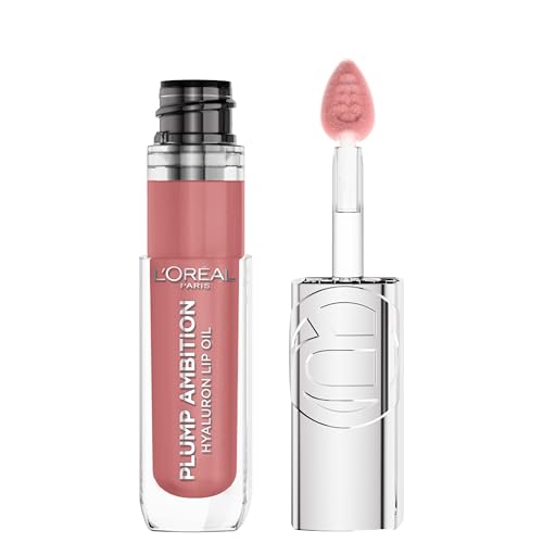 L'OREAL PARIS Plump Ambition Hyaluron Lip Oil, 24 HR Lip Gloss with Hyaluronic Acid, Volumizing Formula with Glass-Like Shine, Worth It 601, 0.16 Fl Oz