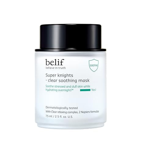 belif Super Knight Clear Soothing Mask, Overnight Hydrating Face Mask, Lightweight, Cooling & Antioxidant-Rich, Squalane, No Wash Off & No Sticky Residue, Korean Skin Care