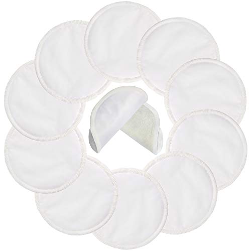 PINOWU Reusable Nursing Pads (10 Pack) for Breastfeeding Moms - 4.7 inch Washable Breastfeeding Nipple Pad for Maternity with Laundry Bag White