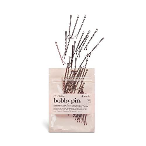 Kitsch Mini Bobby Pins, Hair Pins for Thin Hair, Small Bobby Pins for Girls Hair Accessories, Blonde Bobby Pins for Thick Hair, Hairpins, Bobby Pins Blonde Hair, 45 pcs (Brown)