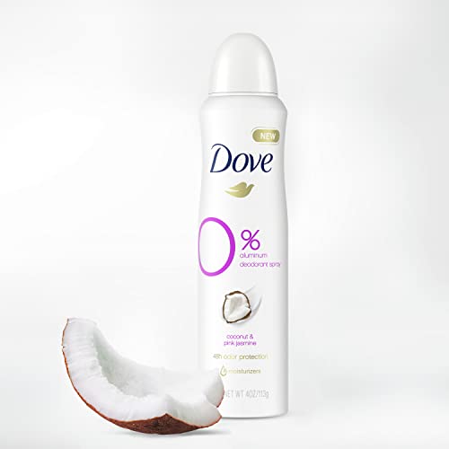 Dove 0 percent Deodorant Spray For 48 Hour Protection Coconut and Pink Jasmine Aluminum Free Deodorant 4 oz 3 Count, White, 4 Ounce (Pack of 3)