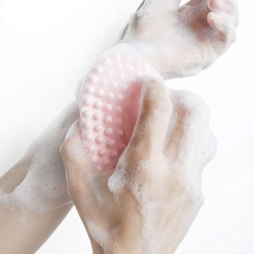Exfoliating Silicone Body Scrubber Silicone Bath Brush Glowing Skin Silicone Shower Loofah for Gentle Exfoliating Long Lasting Lathers Well & More Hygienic Than Traditional Loofah Body Brush (Pink)
