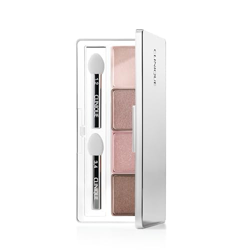 Clinique All About Shadow Quad | Long Lasting, Crease + Fade Resistant + Safe For Sensitive Eyes, Pink Chocolate, 0.05 Ounce