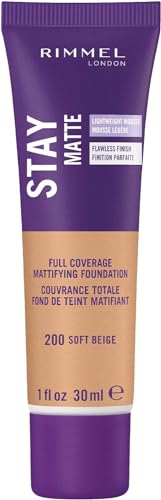 Rimmel London Stay Matte Liquid Mousse - 200 Soft Beige - Foundation, Lightweight, Shine Control, Oil-Free, 1oz