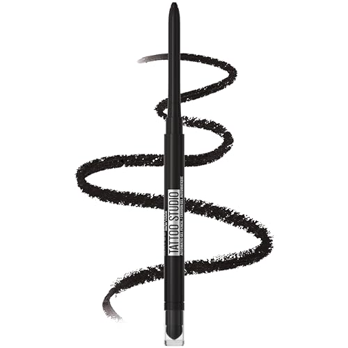 Maybelline Tattoo Studio Automatic Gel Pencil Waterproof Eyeliner, Blendable, Smudge Resistant, Matte Eyeliner For Up To 36HR Wear, Pitch Black (Smokey Black), Packaging May Vary