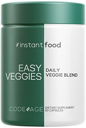 Codeage Instantfood Easy Veggies, Over 15 Vegetable Powders Equivalent All-in-One, Daily Vegan Blend, Whole Food Greens Vitamins Supplement Capsules, Phytonutrients Multivitamin, Non-GMO, 90 Capsules