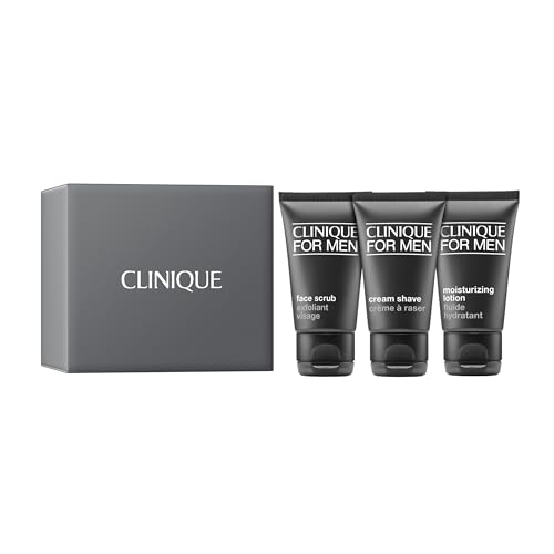Clinique For Men Shave Set | Face Scrub, 1 Fl Oz | Cream Shave, 1 Fl Oz | Moisturizing Lotion, 1 Fl Oz | Exfoliating + Moisturizing