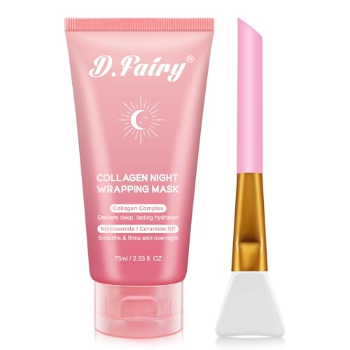 D.Fairy Collagen Overnight Wrapping Peel Off Facial Mask Pack - Collagen Night Wrapping Mask - Hydration Care - Reduces Sagging & Dullness - Hydrolyzed Collagen For Glowing Skin, 2.53 fl.oz