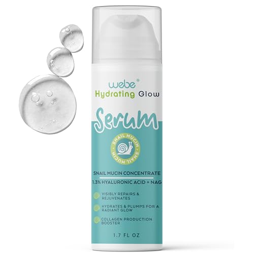 WEBE Snail Mucin 94% Hydrating Glow Serum | 1.3% Hyaluronic Acid & N-Acetyl Glucosamine | Collagen Boosting, Anti Aging, Intense Repairing & Moisturizing Serum for Radiant, Plump Skin