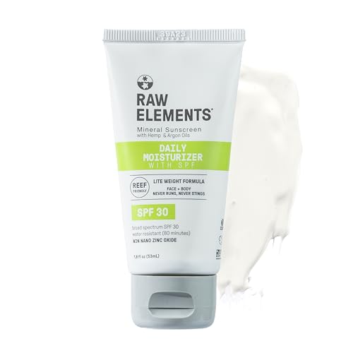 Raw Elements Daily Lifestyle Moisturizer Bio-Resin Tube - SPF 30, UVA-UVB Protection, Non-Nano Zinc, Reef-Safe, Water Resistant, 1.8 oz
