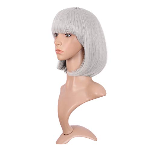 MapofBeauty 12 Inch/30cm Fashion Lady Short Straight Flat Bangs Bob Wig (Silver)