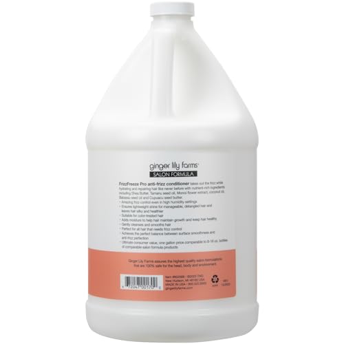 Ginger Lily Farms Salon Formula FrizzFreeze Pro Anti-Frizz Conditioner for Frizzy Hair, 100% Vegan & Cruelty-Free, 1 Gallon (128 fl oz) Refill