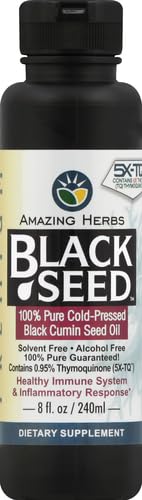 Amazing Herbs Premium Black Seed Oil - Cold Pressed Nigella Sativa Aids in Digestive Health, Immune Support, Brain Function, Joint Mobility, Gluten Free, Non GMO - 8 Fl Oz