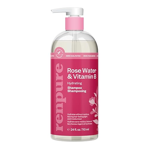 RENPURE Plant-Based Rose Hydrating Shampoo for Dry Hair - Sulfate-Free, Paraben-Free, Cruelty-Free & Color-Safe - Naturally Moisturizing & Refreshing for Women