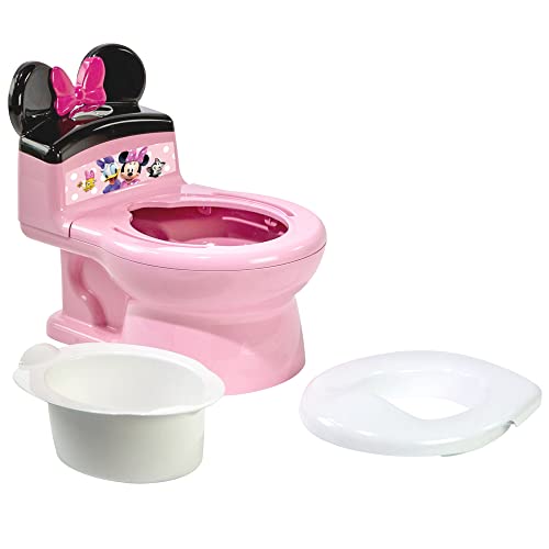 The First Years Disney Minnie Mouse Potty Training Toilet and Toddler Toilet Seat - Toilet Training Potty with Fun Flushing and Cheering Sounds,Pink