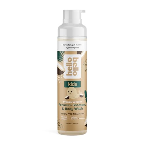 Hello Bello Kids Shampoo and Body Wash, Gentle Hypoallergenic Formula, Vegan and Cruelty-Free, Creamy Coconut Scented, 10 fl oz