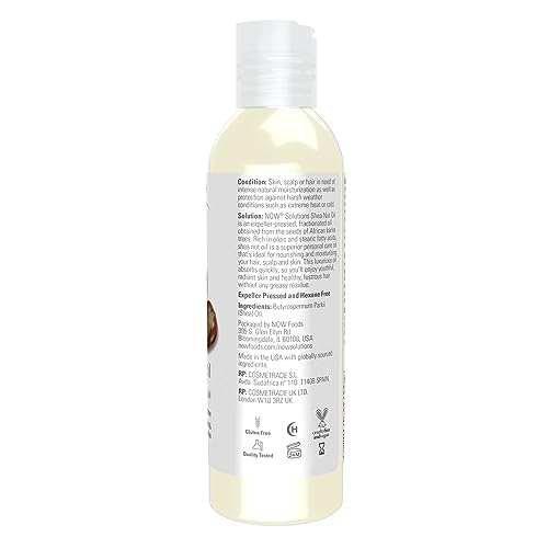 NOW Foods Solutions, Shea Nut Oil, Multi-Purpose Intense Moisturizing Oil for Skin, Scalp and Hair, 4-Ounce