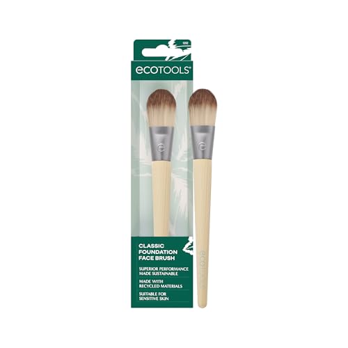EcoTools Classic Foundation Face Brush, For Liquid, & Cream Foundation, Flat Foundation Brush, Makeup Brush For Natural Makeup, Buildable Coverage, Synthetic Bristles, Cruelty- Free, 1 Count