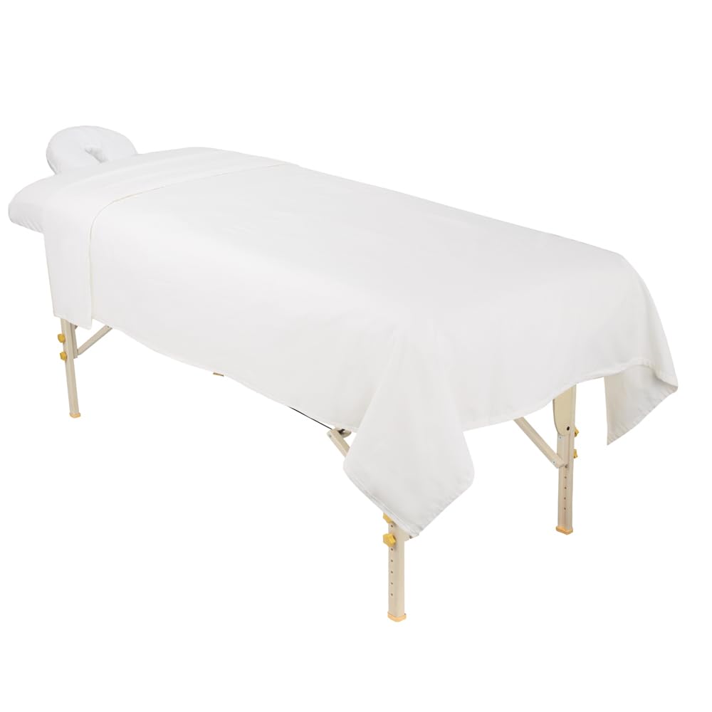 ForPro Premium Flannel 3-Piece Massage Sheet Set, White, for Massage Tables, Includes Massage Flat Sheet, Massage Fitted Sheet, and Massage Fitted Face Rest Cover